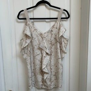 Banana Republic Cream And Tan Floral Printed Tank Top With Ruffles Size XL